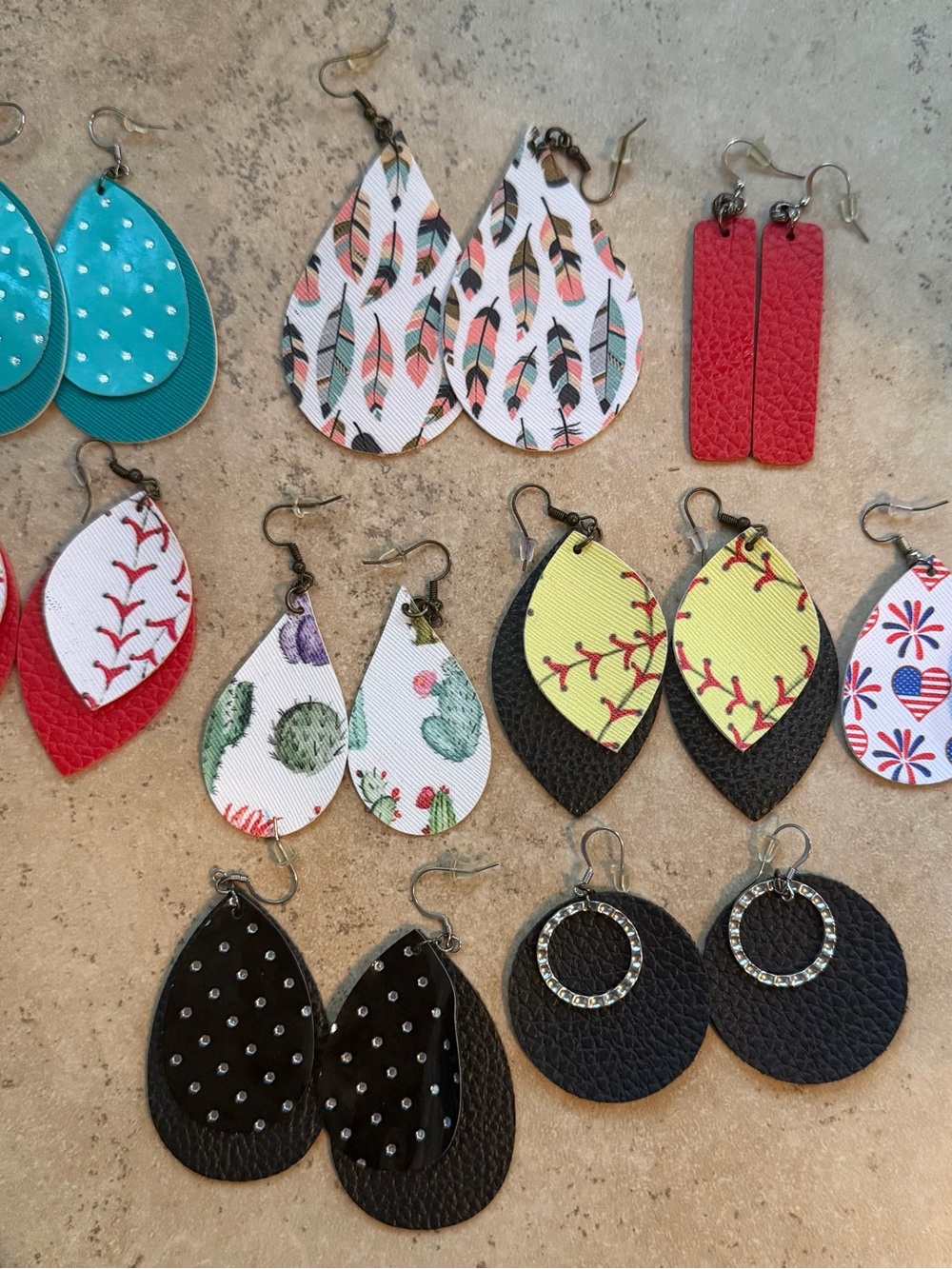 9 Pair Assorted Women's Leather Teardrop Earrings - Multi-Color Set